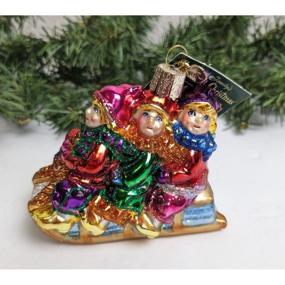 Children on Sled Retired Old World Christmas Ornament - Picture 1 of 5